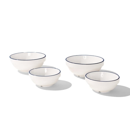Made In Cookware - Mise en Place Bowls - 2 Sizes - Set of 4 (White w/ Navy Rim)