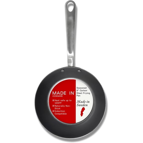 Made In Cookware - Seasoned 8" Carbon Steel Frying Pan - Professional Cookware - Crafted in Sweden - Induction Compatible