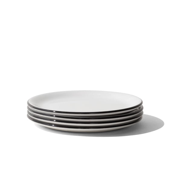 Made In Cookware - Set of 4 - Bread and Butter Plates - White With Black Rim - Porcelain - Made in England