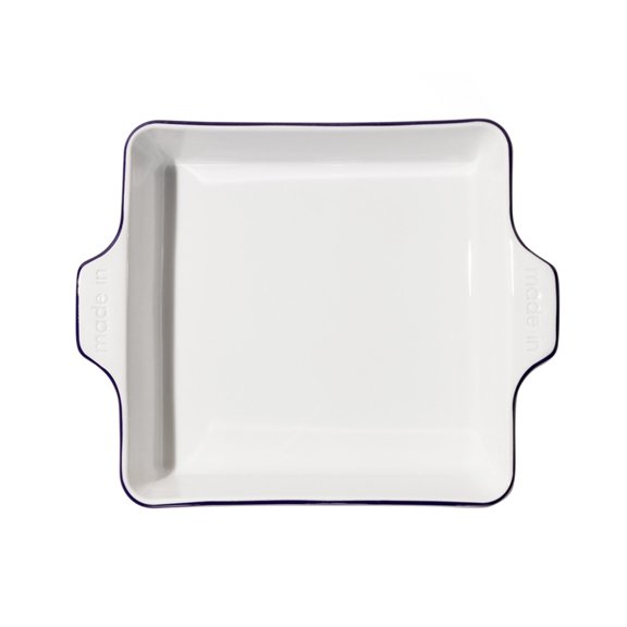 Made In Cookware - Square Baking Dish - Navy Rim - Hand Crafted Porcelain - Professional Bakeware - Crafted in France