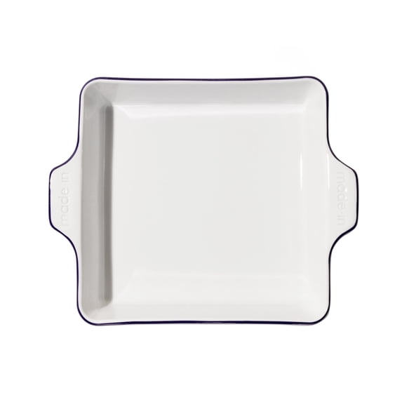 Made In Cookware - Square Baking Dish - Navy Rim - Hand Crafted Porcelain - Professional Bakeware - Crafted in France