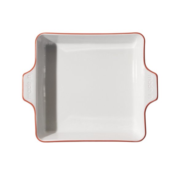 Made In Cookware - Square Baking Dish - Red Rim - Hand Crafted Porcelain - Professional Bakeware - Crafted in France