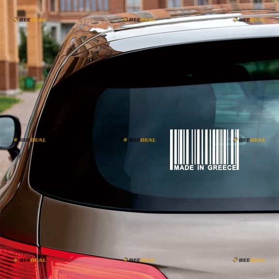 Made In Greece Barcode Sticker Decal Vinyl Greek - 2 Pack White 4" - For Car Boat Laptop Cup No Background Die-cut