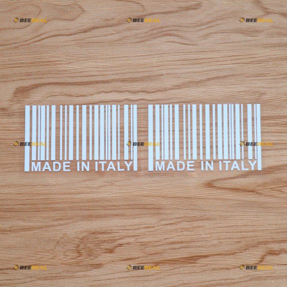 Made In Italy UPC Barcode Design Car Sticker Decal Vinyl - 2 Pack White 4" - Fit For Fiat Alfa Romeo No Background Die-cut
