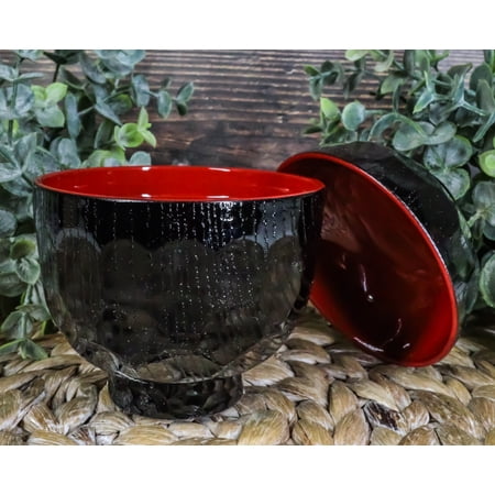 Made In Japan Honeycomb Ridged Black Red Lacquer Copolymer Plastic Bowl With Lid