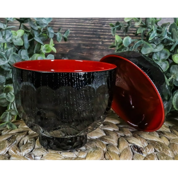 Made In Japan Honeycomb Ridged Black Red Lacquer Copolymer Plastic Bowl With Lid