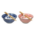 thumbnail image 1 of Made In Japan Lucky Cat Maneki Neko Colorful Porcelain Bowls With Chopsticks Set, 1 of 4