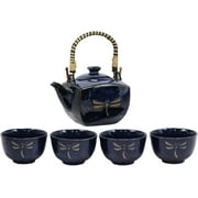 Made In Japan Tombo Dragonfly Blue Glazed Ceramic Tea And Cups Set Serves 4 Beautifully Packaged In Gift Box Excellent Home Decor Asian Living Gift For Sophisticated Moms And Housewarming