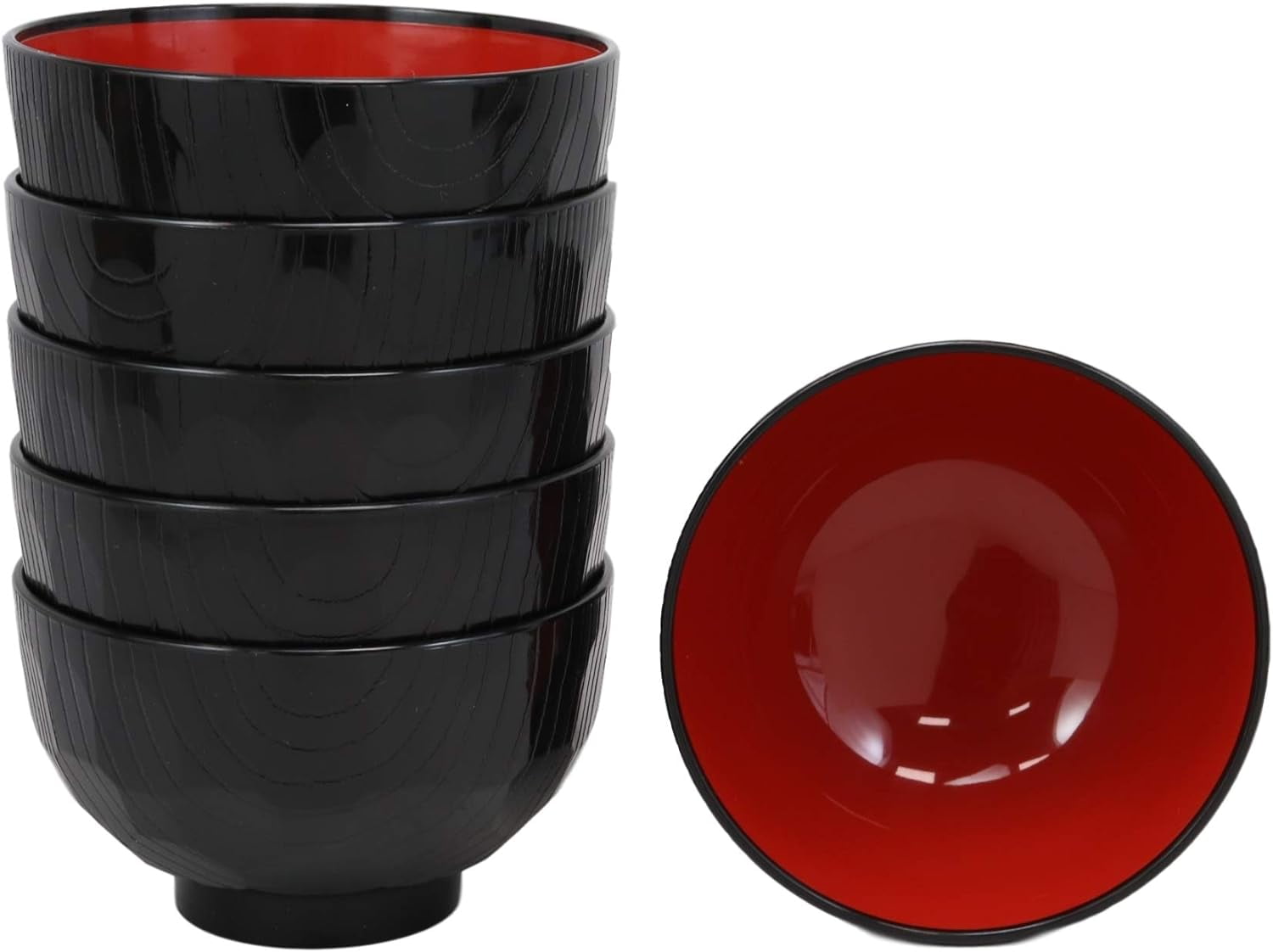 Made In Japan Traditional Black Red Lacquer polymer Plastic Bowl For