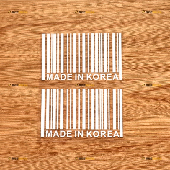 Made In Korea Funny Barcode Design Sticker Decal Vinyl - 2 Pack White 4" - For Car Truck No Background Die-cut