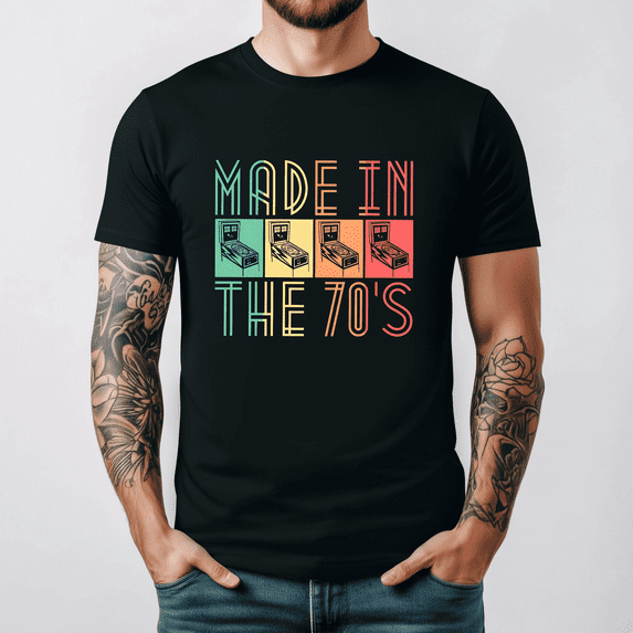 Made In The Seventies Pinball Retro Arcade Flipper Game Fan Graphic TeeV15313,Unisex S- 5XL