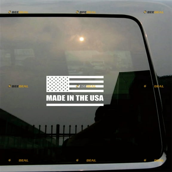 Made In The USA American Flag Sticker Decal Vinyl - White 6" - For Car Truck No Background Die-cut