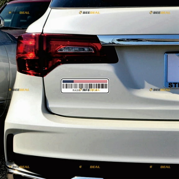 Made In USA Barcode Design American Flag Car Magnet Magnetic Sticker Decal - 2 Pack Reflective 5" - for Truck Door Fridge Reusable Waterproof
