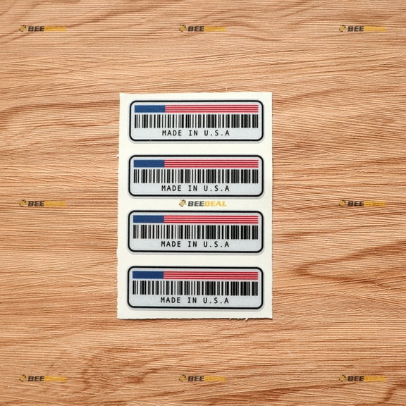 Made In USA Barcode Design American Flag Sticker Decal Vinyl - 4 Pack Reflective 3" - For Car Boat Laptop Cup