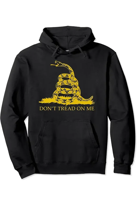Made In USA Men's Print Hoodie With Pockets, Don't Tread On Me Casual Hooded Text Sweatshirt, Funny Retro Pattern Design Streetwear