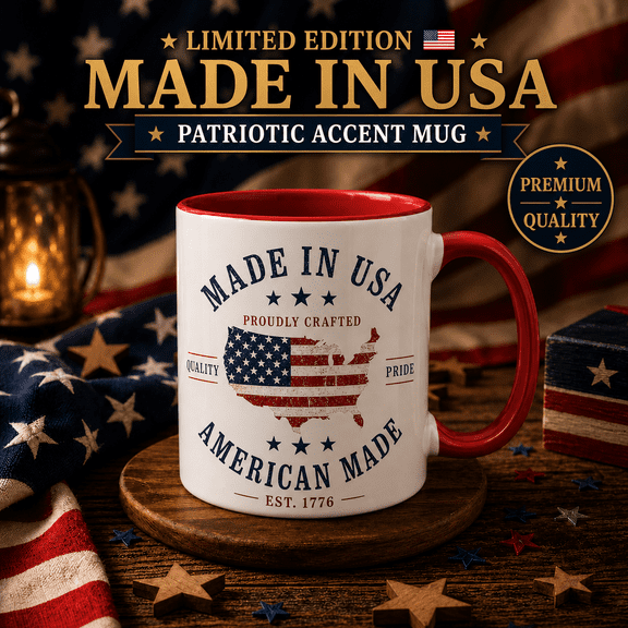 Made In USA Mug 3D Effect Patriotic American Coffee Cup for Veterans & July 4th