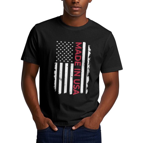 Made In Usa American Flag Man And Woman Adult Polyester Crew Neck T-Shirt 100% Polyester Moisture Wicking Performance T-Shirt Basic T-Shirt Tops