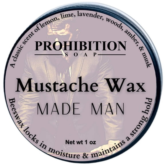 Prohibition Soap Mustache Wax | Made Man | for Styling Mustache or Beard, With Beeswax, Organic Golden Jojoba Oil, and Argan Oil, Strong Hold, Silicone-Free, 1 Oz
