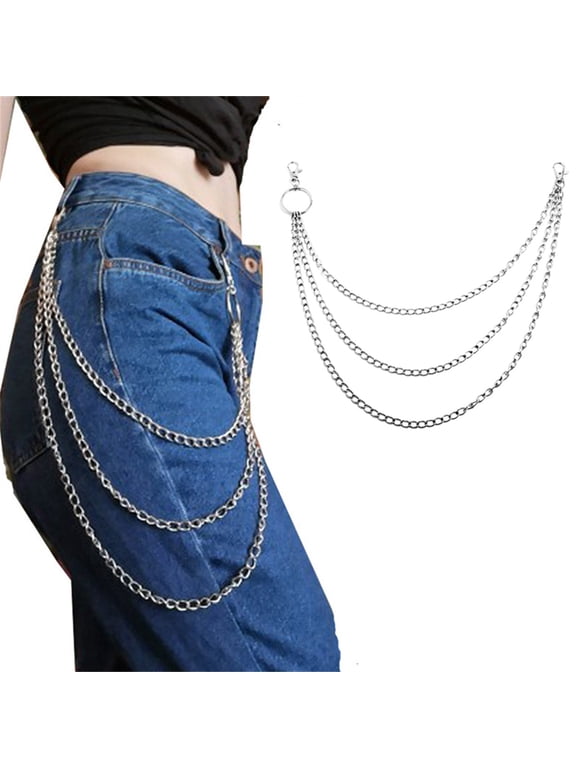 Made of Metal, 3 Waist Chains Once for All Sale! 3Pcs Jeans Chains Wallet Chain Pocket Chain Belt Chains Hip Hop Pants Chain Versatile Practical Easy to Wear Silver