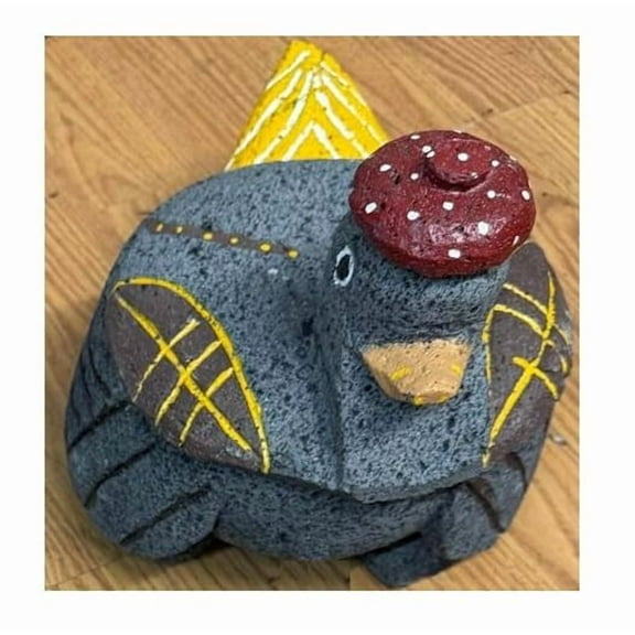 Made in Mexico Beautifully Hand Carved Painted Guacamole Maker Large Duck Pata Pato Genuine Mexican Manual Guacamole Salsa Maker Volcanic Lava Rock Stone Molcajete W/Top Mortar and Pestle