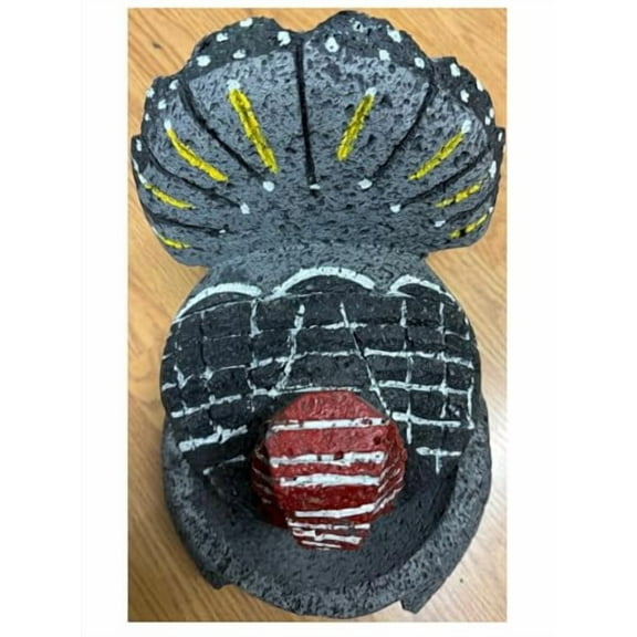 Made in Mexico Beautifully Hand Carved Painted Guacamole Maker Large Turkey Pava Pavo Genuine Mexican Manual Guacamole Salsa Maker Volcanic Lava Rock Stone Molcajete W/Top Mortar and Pestle