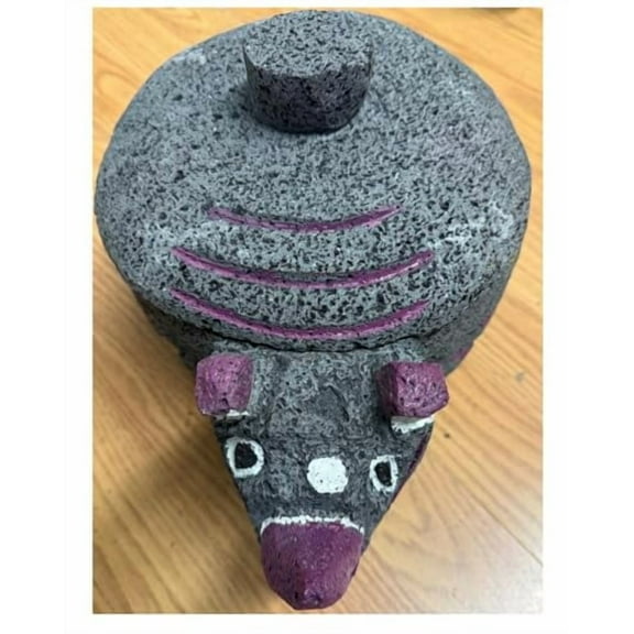 Made in Mexico Beautifully Hand Carved Painted Guacamole Maker Rhinoceros Rhino Rinoceronte Genuine Mexican Manual Guacamole Salsa Maker Volcanic Lava Rock Stone Molcajete W/Top Mortar and Pestle