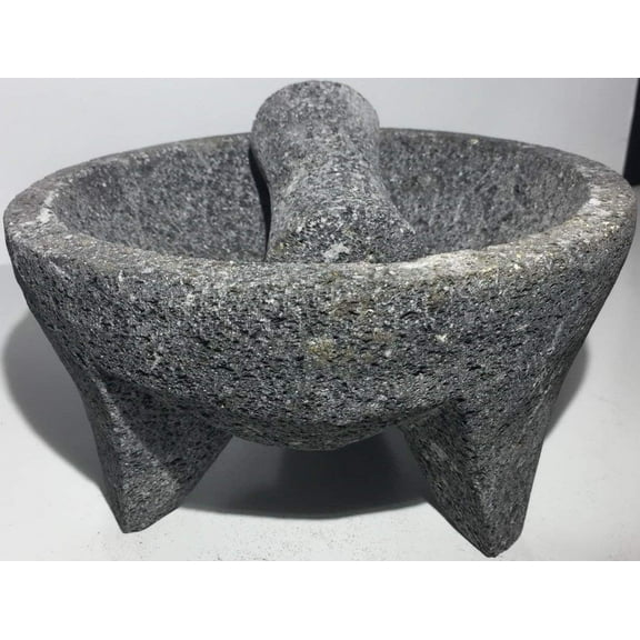 Made in Mexico Genuine Mexican Manual Guacamole Salsa Maker Volcanic Lava Rock Stone Molcajete/Tejolote Mortar and Pestle Herbs Spices Grains 7" Large