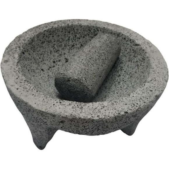 Made in Mexico Genuine Mexican Manual Guacamole Maker Volcanic Lava Rock Stone Molcajete/Tejolote Mortar and Pestle Spices Grains 8" Large