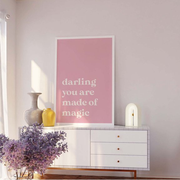 Made Of Magic Minimal Pink Typography Quote Trendy Home Decor, Stretched Canvas 8x10in