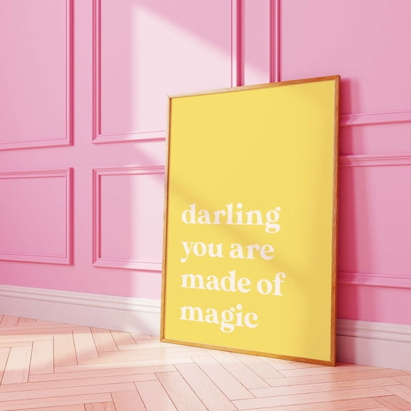Made Of Magic Minimal Yellow Typography Art Positive Wall Decor, Stretched Canvas 12x16in