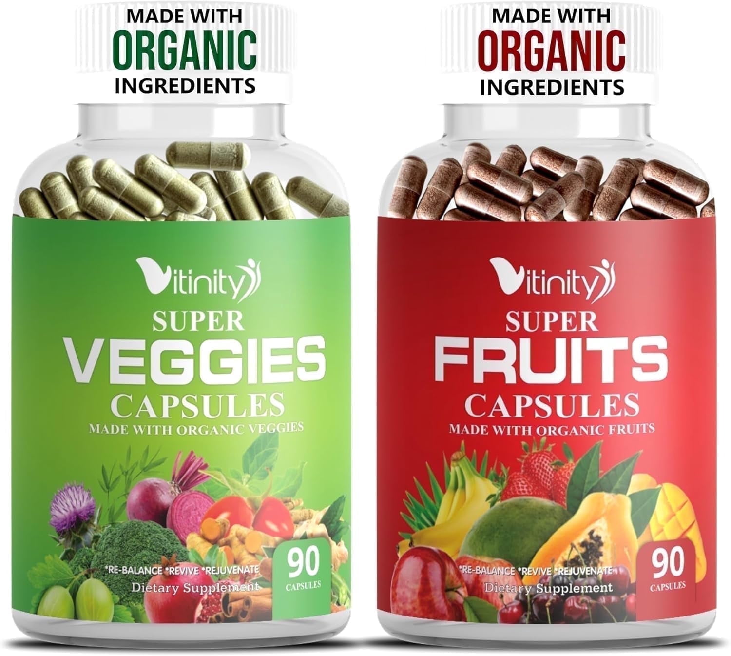 Organic Fruits and Veggies Supplement Capsules (30 Count) | Superfood Vegetable Vitamin Supplement for Women & Men-Blend of Fruits and Greens for Daily Health. Fruits and Vegetables Supplements