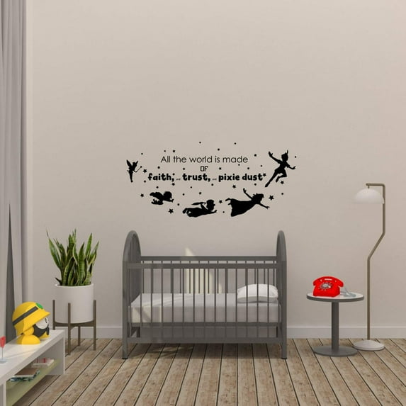 Made of Pixie Dust Peter Pan Quote Character Cartoon Wall Sticker Art Decal for Girls Boys Room Bedroom Nursery Kindergarten House Fun Home Decor Stickers Wall Art Vinyl Decoration Size (27x30 inch)