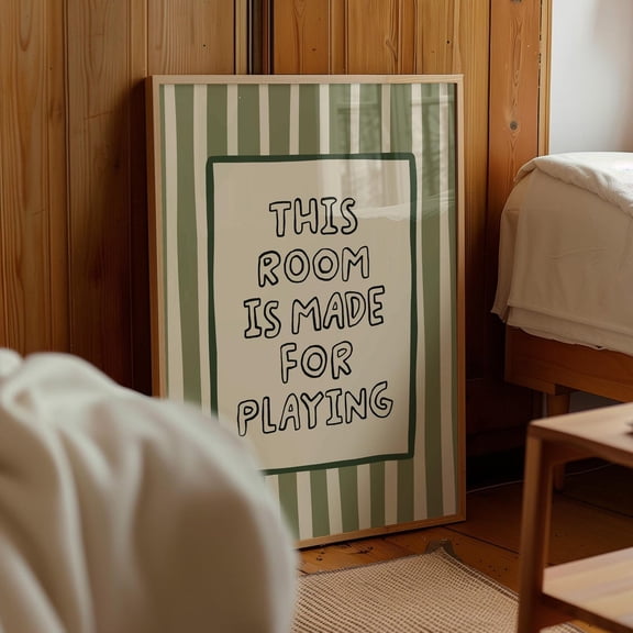 Made Playing Sage Green Stripes Classic Decorative Design Statement Accent Interior Wall Art