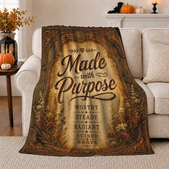 Made Purpose Rustic Inspirational Words, Cozy Friendship Quote Scene, Warm Flannel Blanket for Living Room and Reading Nook, Art Lovers Thanksgiving Gift, Artistic Home Decor