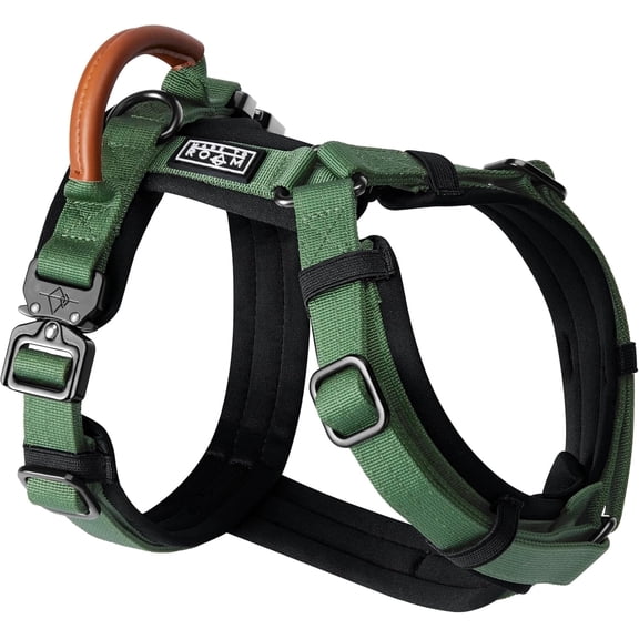 Made To Roam Premium Explorer Harness - Y-Shaped Dog Harness with Adjustable Durable Nylon, Soft Padding, Metal Buckles and Leather Handle for Small, Medium, Large Dogs (Oregon Haze, Size 5)
