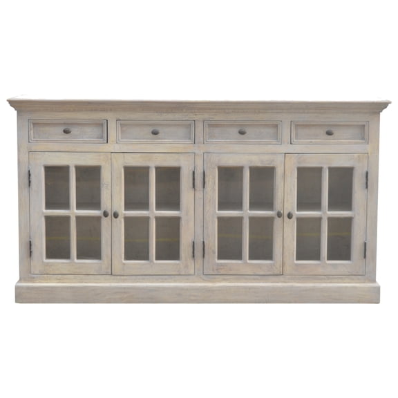Made Solid Wood Sideboard With Acid Wash Coating, 4 Doors & Drawers In Finish, Glazed And Storage Space