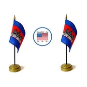 2 Cambodia Miniature Desk & Hand Waving Flags Set - Includes 2 Rayon 4"x6" Flags, 2 Bronze Stands, and 2 Mini Cambodian Stick Flags