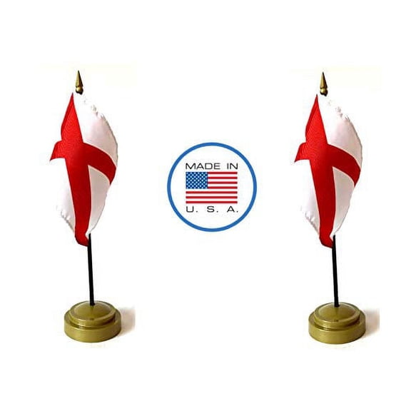 Made in The USA Flag Set. 2 Alabama Rayon 4"x6" Miniature Office Desk & Little Hand Waving Table Flags Includes 2 Bronze Flag Stands & 2 Small Mini Alabama Stick Flags