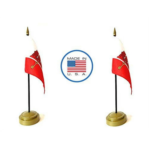 2 Gibraltar Miniature Desk & Hand Waving Flags Set - Includes 2 Rayon 4"x6" Flags, 2 Bronze Stands, and 2 Mini Gibraltar Stick Flags