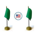 thumbnail image 1 of Made in The USA Flag Set. 2 Green Racing Rayon 4"x5" Miniature Office Desk & Little Hand Waving Table Flags Includes 2 Bronze Flag Stands & 2 Small Mini Green Racing Stick Flags, 1 of 1