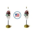 thumbnail image 1 of Made in The USA Flag Set. 2 Illinois Rayon 4"x6" Miniature Office Desk & Little Hand Waving Table Flags Includes 2 Bronze Flag Stands & 2 Small Mini Illinois Stick Flags, 1 of 1