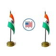 thumbnail image 1 of 2 India Miniature Desk & Hand Waving Flags Set - Includes 2 Rayon 4"x6" Flags, 2 Bronze Stands, and 2 Mini Indian Stick Flags, 1 of 1