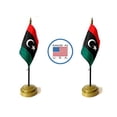 thumbnail image 1 of 2 Libya Miniature Desk & Hand Waving Flags Set - Includes 2 Rayon 4"x6" Flags, 2 Bronze Stands, and 2 Mini Libyan Stick Flags, 1 of 1