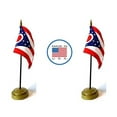 thumbnail image 1 of Made in The USA Flag Set. 2 Ohio Rayon 4"x6" Miniature Office Desk & Little Hand Waving Table Flags Includes 2 Bronze Flag Stands & 2 Small Mini Ohio Stick Flags, 1 of 1