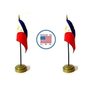 2 Philippines Miniature Desk & Hand Waving Flags Set - Includes 2 Rayon 4x6 Flags, 2 Bronze Stands, and 2 Mini Filipino Stick Flags