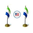 thumbnail image 1 of 2 Sierra Leone Miniature Desk & Hand Waving Flags Set - Includes 2 Rayon 4"x6" Flags, 2 Bronze Stands, and 2 Mini Sierra Leone Stick Flags, 1 of 1