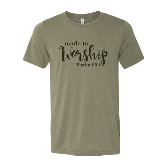 "Made To Worship Shirt, Christian Tees, Christian Apparel, Religious Clothing, Jesus Shirt, Christian Shirts, Sublimation, Worship Shirt, Heather Olive, XL"