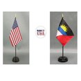 thumbnail image 1 of Made in The USA. 1 American and 1 Antigua & Barbuda Rayon 4"x6" Miniature Office Desk & Little Hand Waving Table Flag, Includes 2 Flag Stands & 2 Small 4"x6" Mini Stick Flags, 1 of 1