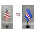 thumbnail image 1 of Made in The USA. 1 American and 1 Cape Verde Rayon 4"x6" Miniature Office Desk & Little Hand Waving Table Flag, Includes 2 Flag Stands & 2 Small 4"x6" Mini Stick Flags, 1 of 1