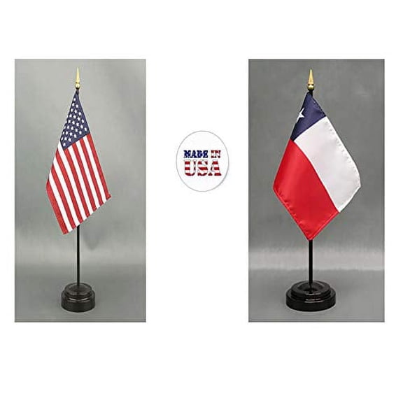1 American and 1 Chilean Mini Desk Flags – Set of 2 with Stands, 4"x6" Rayon